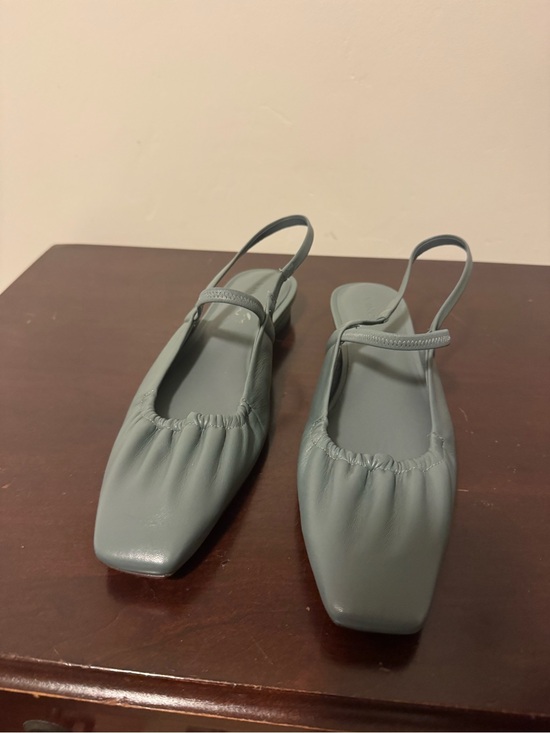 Vince Shoes - Vince Ruched Square-Toe Slingback Flats in gray/grey /blue